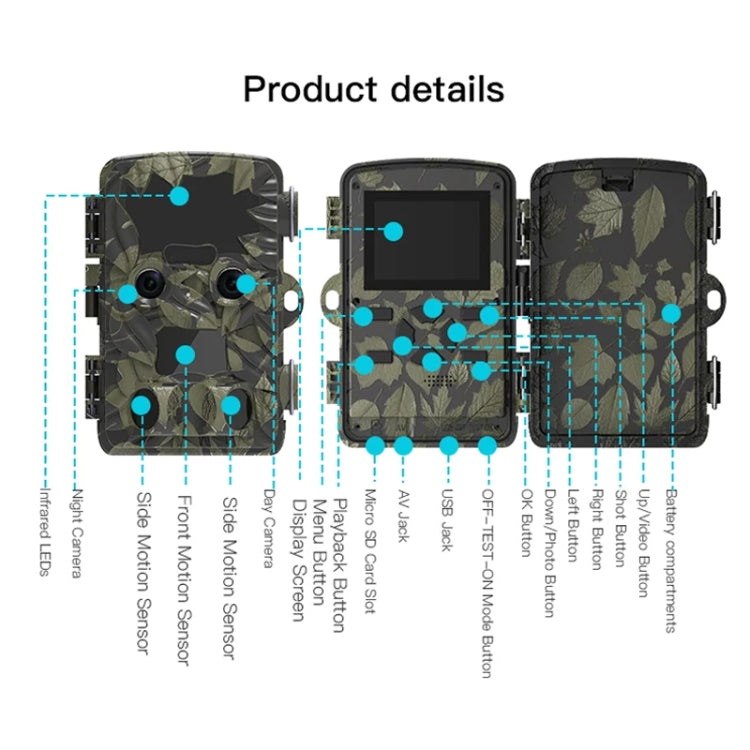 H8201 4K Dual Lens Infrared Camera 32MP HD Night Vision Monitoring Animal Field Outdoor Camera(Camouflage) by buy2fix
