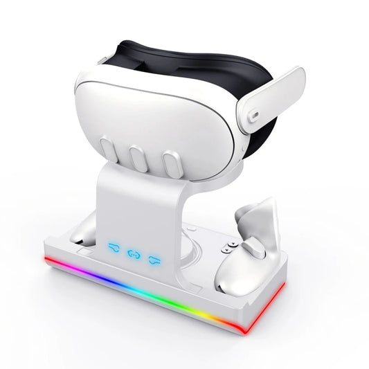 For Meta Quest 3 Headset Charging Base with Dazzle Lights VR Grip Charging Stand(White) - VR Accessories by buy2fix | Online Shopping UK | buy2fix
