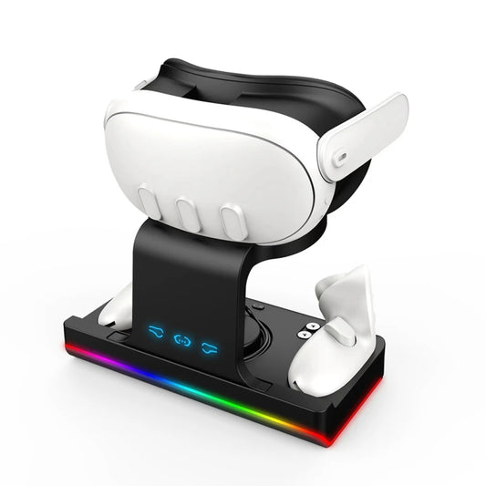 For Meta Quest 3 Headset Charging Base with Dazzle Lights VR Grip Charging Stand(Black) - VR Accessories by buy2fix | Online Shopping UK | buy2fix