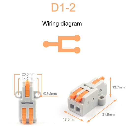 5pcs D1-2 Push Type Mini Wire Connection Splitter Quick Connect Terminal Block(Orange) - Connectors & Terminals by buy2fix | Online Shopping UK | buy2fix