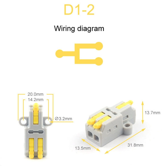 5pcs D1-2 Push Type Mini Wire Connection Splitter Quick Connect Terminal Block(Yellow) - Connectors & Terminals by buy2fix | Online Shopping UK | buy2fix
