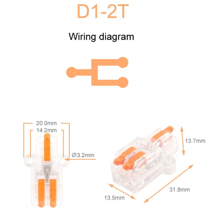 5pcs D1-2T Push Type Mini Wire Connection Splitter Quick Connect Terminal Block(Orange) - Connectors & Terminals by buy2fix | Online Shopping UK | buy2fix