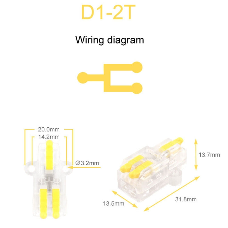 5pcs D1-2T Push Type Mini Wire Connection Splitter Quick Connect Terminal Block(Yellow) - Connectors & Terminals by buy2fix | Online Shopping UK | buy2fix