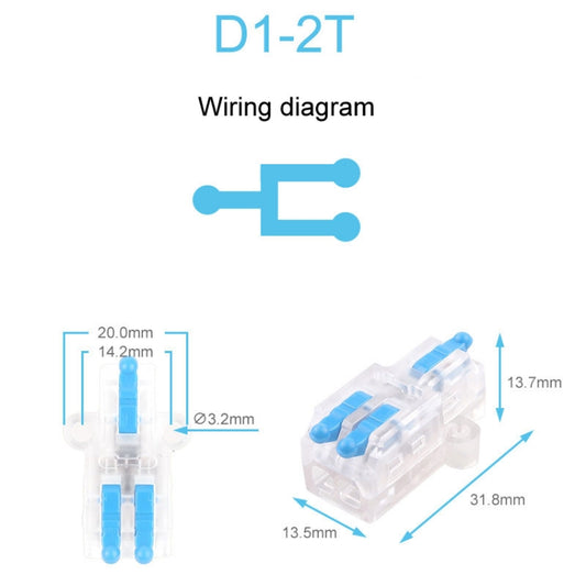 5pcs D1-2T Push Type Mini Wire Connection Splitter Quick Connect Terminal Block(Blue) - Connectors & Terminals by buy2fix | Online Shopping UK | buy2fix