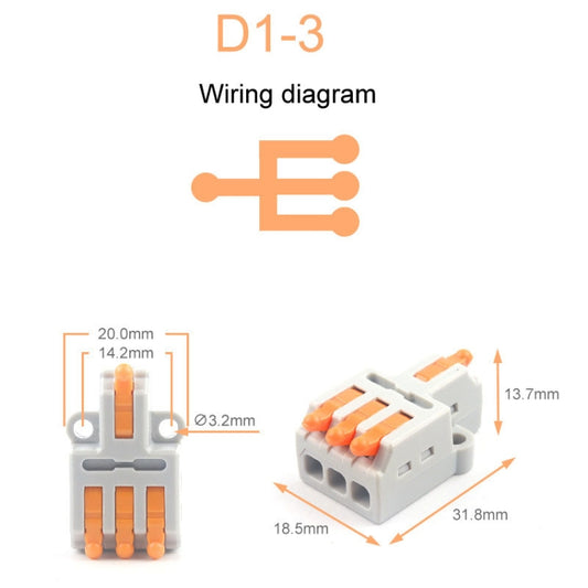 5pcs D1-3 Push Type Mini Wire Connection Splitter Quick Connect Terminal Block(Orange) - Connectors & Terminals by buy2fix | Online Shopping UK | buy2fix