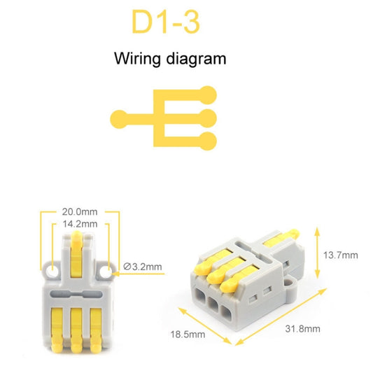 5pcs D1-3 Push Type Mini Wire Connection Splitter Quick Connect Terminal Block(Yellow) - Connectors & Terminals by buy2fix | Online Shopping UK | buy2fix