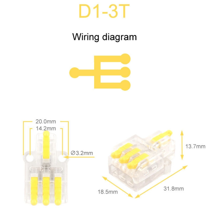 5pcs D1-3T Push Type Mini Wire Connection Splitter Quick Connect Terminal Block(Yellow) - Connectors & Terminals by buy2fix | Online Shopping UK | buy2fix