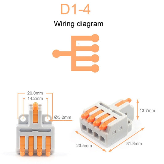 5pcs D1-4 Push Type Mini Wire Connection Splitter Quick Connect Terminal Block(Orange) - Connectors & Terminals by buy2fix | Online Shopping UK | buy2fix