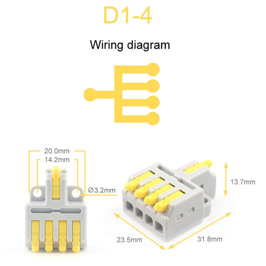5pcs D1-4 Push Type Mini Wire Connection Splitter Quick Connect Terminal Block(Yellow) - Connectors & Terminals by buy2fix | Online Shopping UK | buy2fix