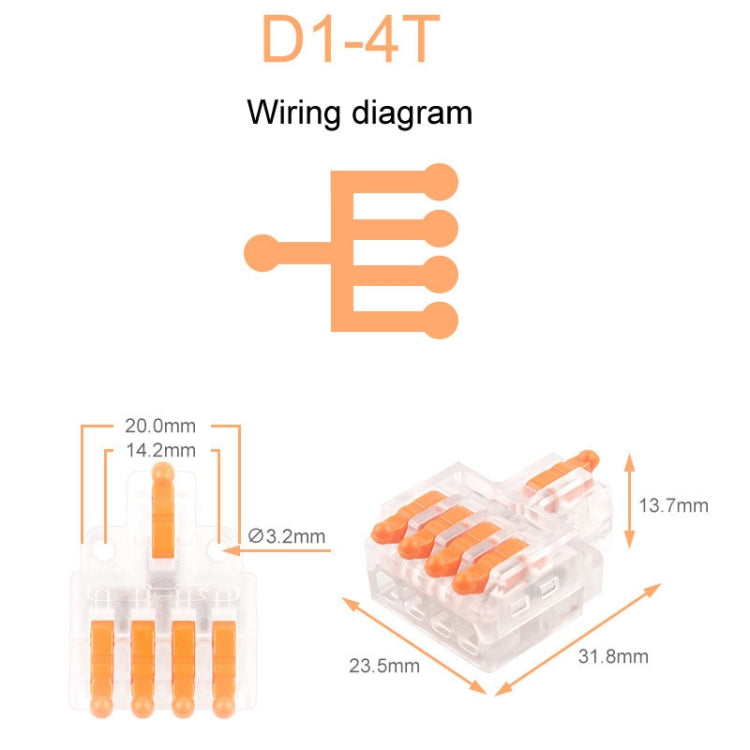 5pcs D1-4T Push Type Mini Wire Connection Splitter Quick Connect Terminal Block(Orange) - Connectors & Terminals by buy2fix | Online Shopping UK | buy2fix
