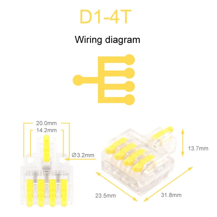 5pcs D1-4T Push Type Mini Wire Connection Splitter Quick Connect Terminal Block(Yellow) - Connectors & Terminals by buy2fix | Online Shopping UK | buy2fix