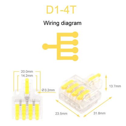 5pcs D1-4T Push Type Mini Wire Connection Splitter Quick Connect Terminal Block(Yellow) - Connectors & Terminals by buy2fix | Online Shopping UK | buy2fix
