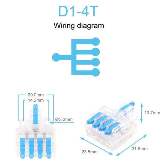 5pcs D1-4T Push Type Mini Wire Connection Splitter Quick Connect Terminal Block(Blue) - Connectors & Terminals by buy2fix | Online Shopping UK | buy2fix