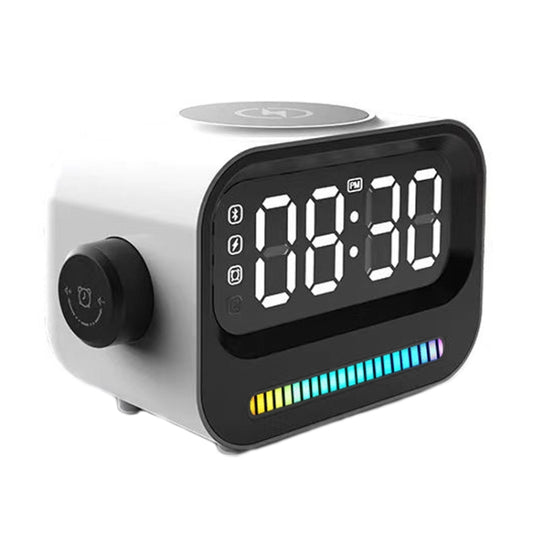 15W 3-In-1 Ambient Light Digital Display Clock Bluetooth Speaker Magnetic Wireless Charger(White) - Desktop Speaker by buy2fix | Online Shopping UK | buy2fix