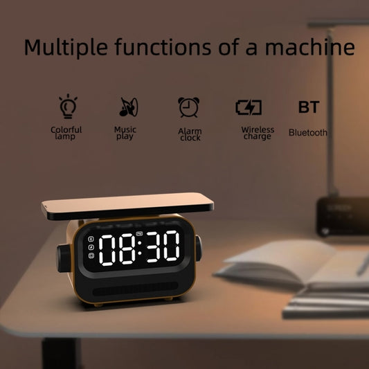 15W 3-In-1 Ambient Light Digital Display Clock Bluetooth Speaker Magnetic Wireless Charger(Black) - Desktop Speaker by buy2fix | Online Shopping UK | buy2fix