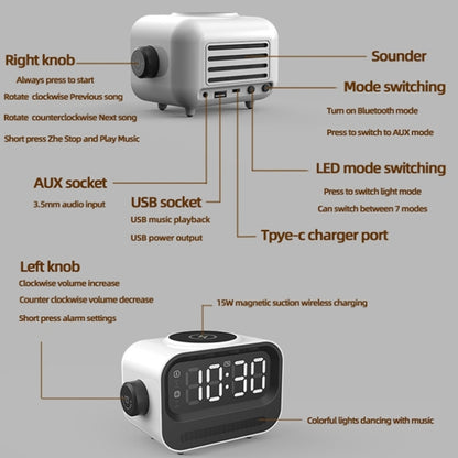 15W 3-In-1 Ambient Light Digital Display Clock Bluetooth Speaker Magnetic Wireless Charger(Black) - Desktop Speaker by buy2fix | Online Shopping UK | buy2fix