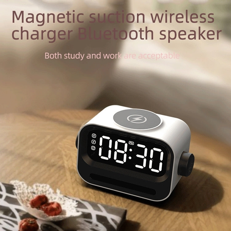 15W 3-In-1 Ambient Light Digital Display Clock Bluetooth Speaker Magnetic Wireless Charger(Black) - Desktop Speaker by buy2fix | Online Shopping UK | buy2fix