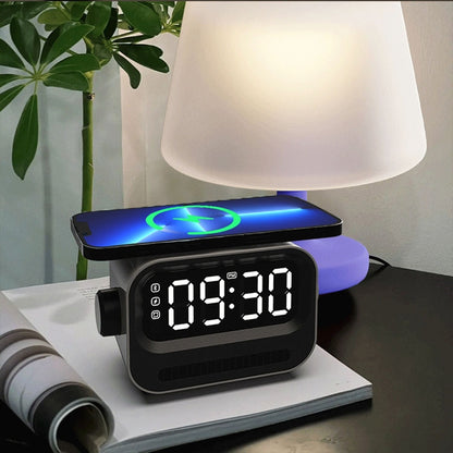 15W 3-In-1 Ambient Light Digital Display Clock Bluetooth Speaker Magnetic Wireless Charger(Black) - Desktop Speaker by buy2fix | Online Shopping UK | buy2fix
