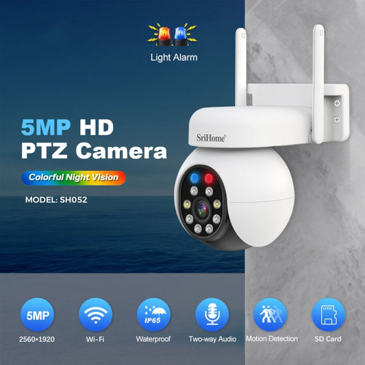 SriHome SH052 Wifi 5MP Wireless PTZ IP AI Auto Tracking Sound&Light Alarm Starlight Color Night Vision Outdoors Surveillance Camera, Plug: UK - Dome Camera by SriHome | Online Shopping UK | buy2fix