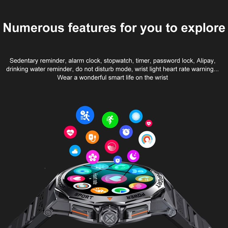 K62 1.43 Inch Waterproof Bluetooth Call Weather Music Smart Sports Watch, Color: Black Steel by buy2fix