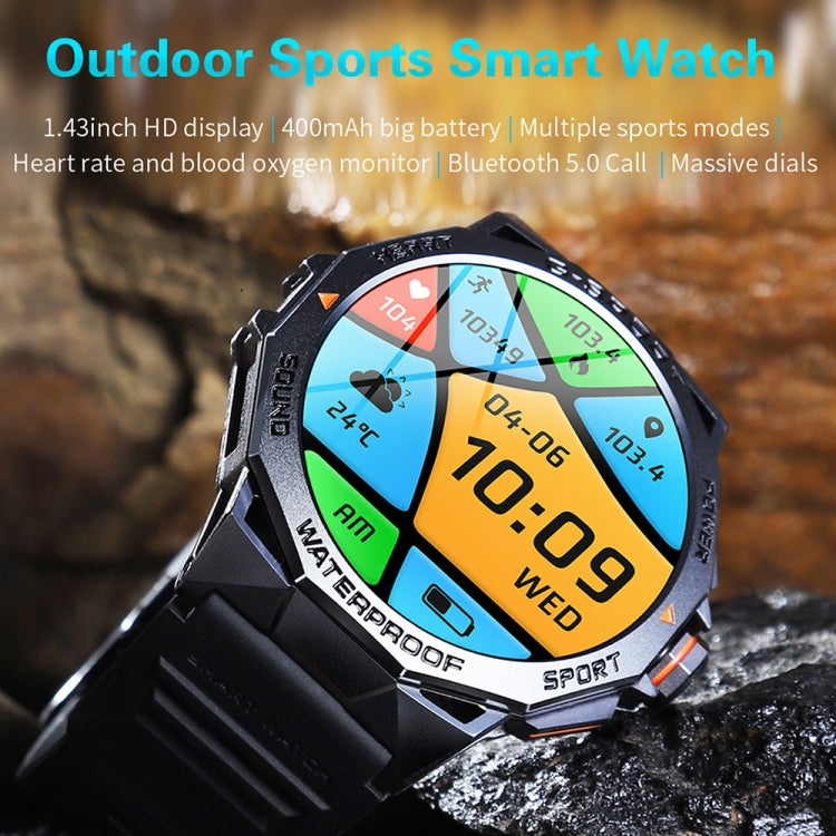K62 1.43 Inch Waterproof Bluetooth Call Weather Music Smart Sports Watch, Color: Silver Steel by buy2fix