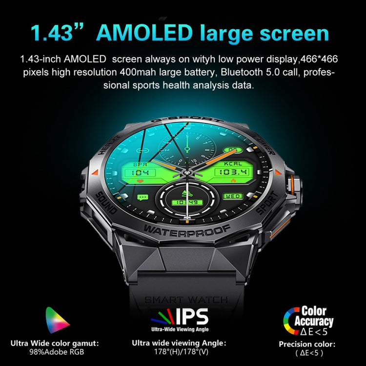 K62 1.43 Inch Waterproof Bluetooth Call Weather Music Smart Sports Watch, Color: Silver Steel by buy2fix