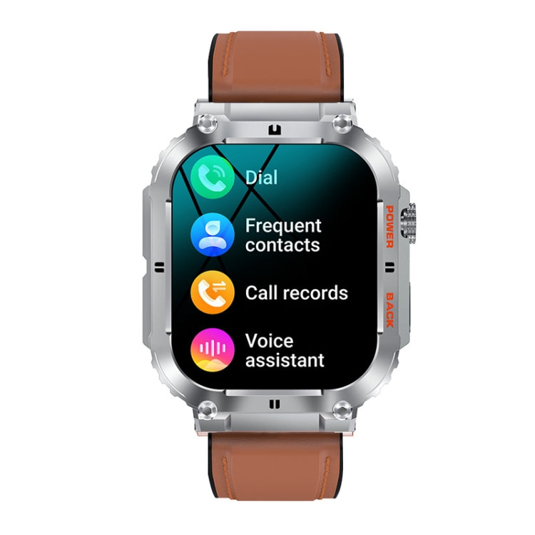 K57 Pro 1.96 Inch Bluetooth Call Music Weather Display Waterproof Smart Watch, Color: Silver Leather by buy2fix