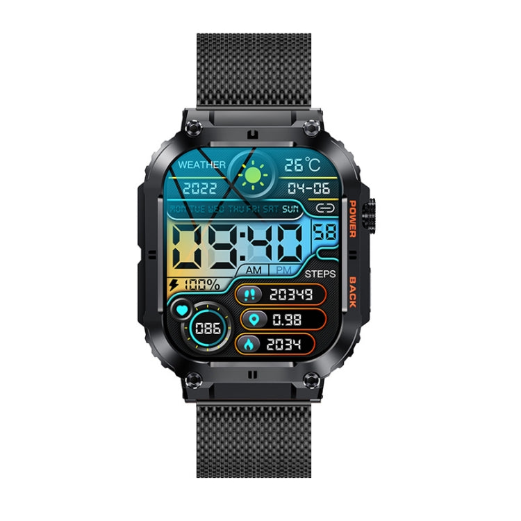 K57 Pro 1.96 Inch Bluetooth Call Music Weather Display Waterproof Smart Watch, Color: Black Steel by buy2fix