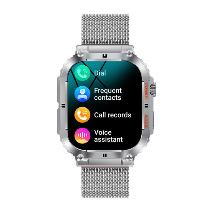 K57 Pro 1.96 Inch Bluetooth Call Music Weather Display Waterproof Smart Watch, Color: Silver Steel by buy2fix
