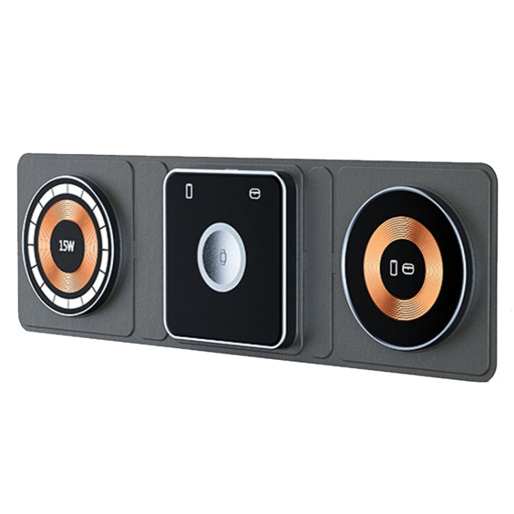 XH-X8 15W 3-in-1 MagSafe Foldable Mini Magnetic Mobile Phone Earphone Watch Wireless Charger(Black) by buy2fix