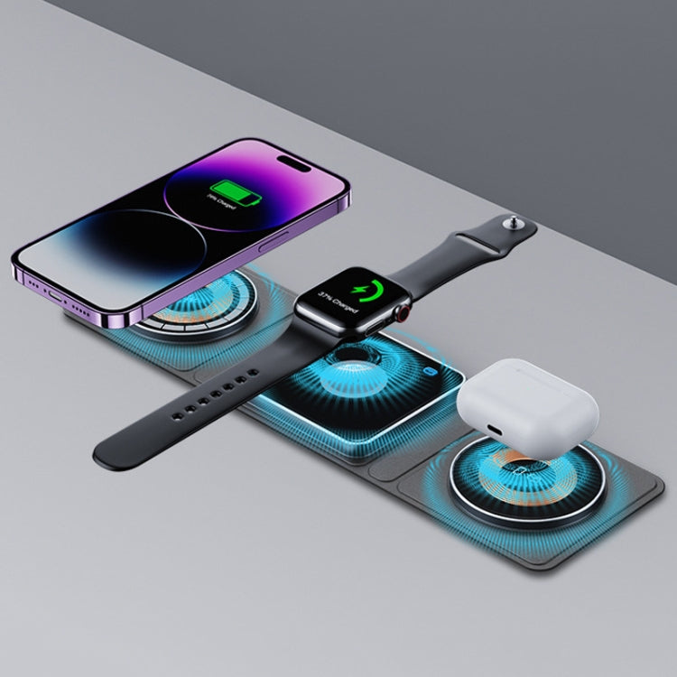 XH-X8 15W 3-in-1 MagSafe Foldable Mini Magnetic Mobile Phone Earphone Watch Wireless Charger(Black) by buy2fix