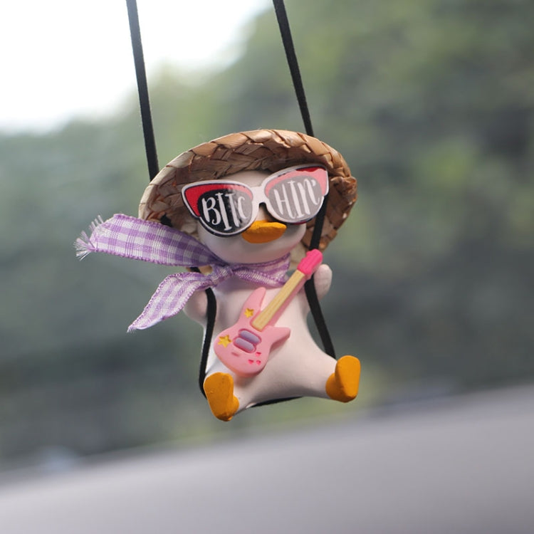 Car Cartoon Duck Rear View Mirror Interior Pendant(Pink Guitar Duck) by buy2fix
