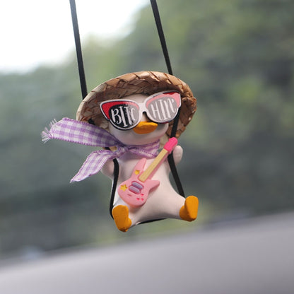 Car Cartoon Duck Rear View Mirror Interior Pendant(Pink Guitar Duck) by buy2fix