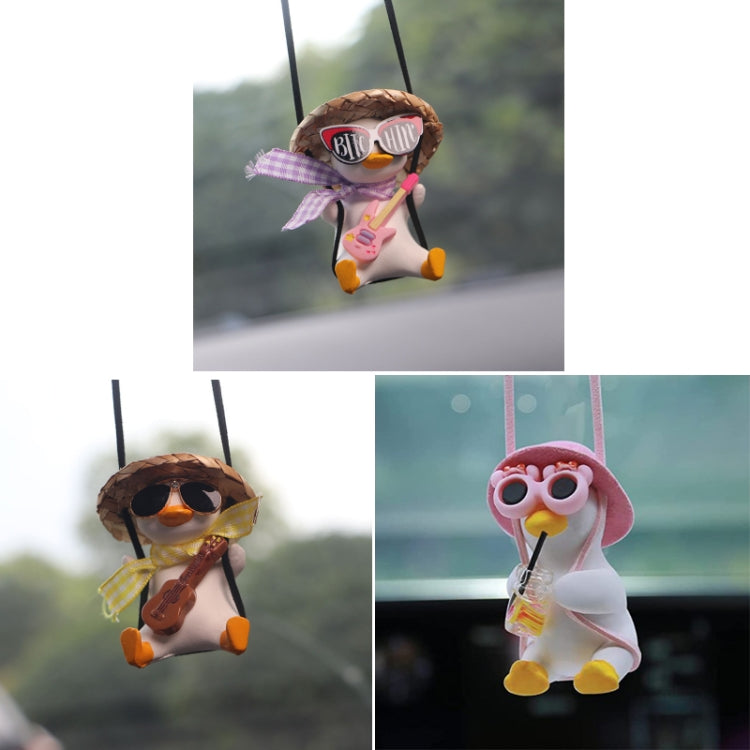 Car Cartoon Duck Rear View Mirror Interior Pendant(Pink Guitar Duck) by buy2fix