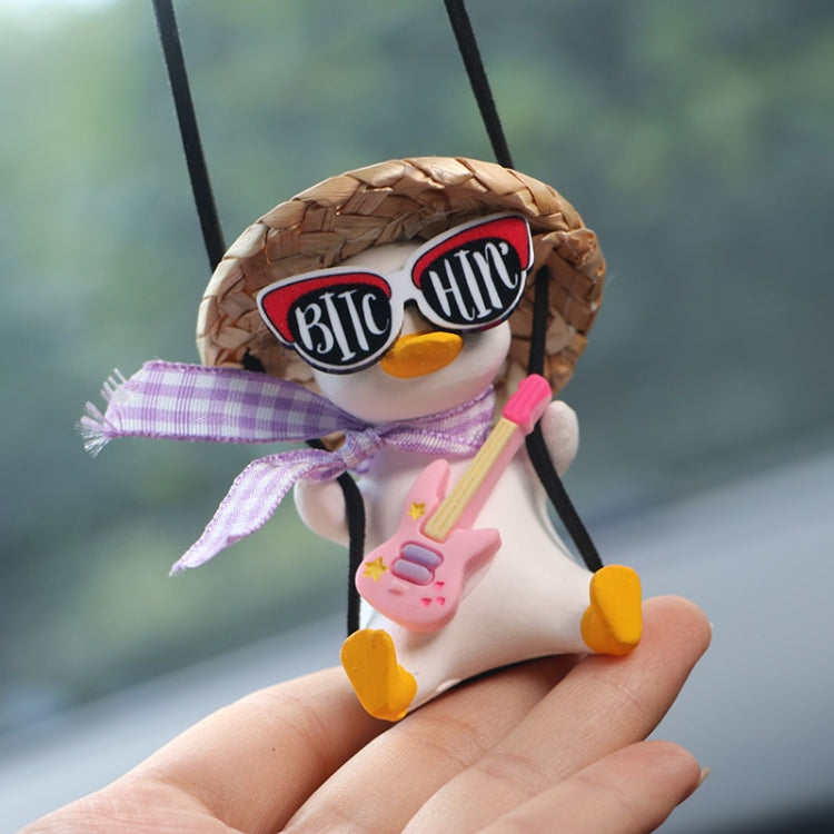Car Cartoon Duck Rear View Mirror Interior Pendant(Drink Glasses Pink Hat Duck) by buy2fix