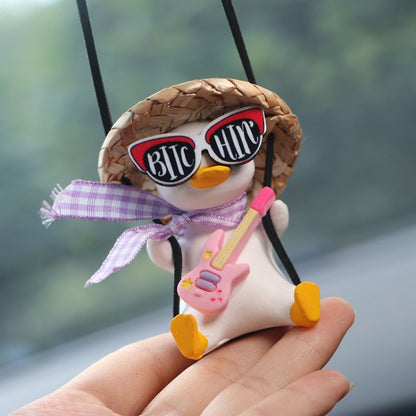 Car Cartoon Duck Rear View Mirror Interior Pendant(Brown Guitar Duck) by buy2fix