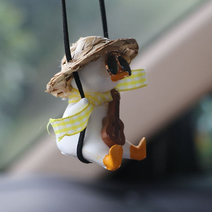Car Cartoon Duck Rear View Mirror Interior Pendant(Pink Guitar Duck) by buy2fix