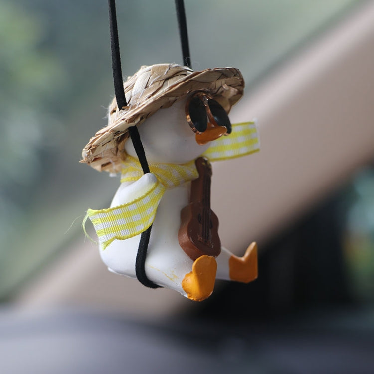 Car Cartoon Duck Rear View Mirror Interior Pendant(Brown Guitar Duck) by buy2fix