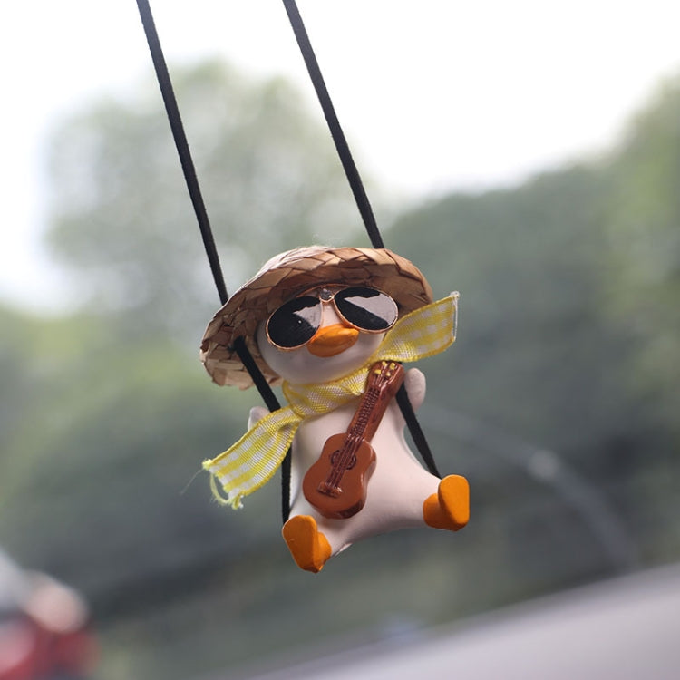 Car Cartoon Duck Rear View Mirror Interior Pendant(Brown Guitar Duck) by buy2fix
