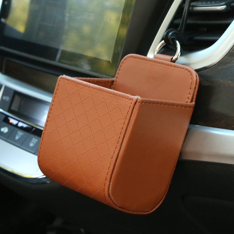 Car Air Outlet Leather Multifunctional Mobile Phone Card Hanging Storage Box, Color: Brown by buy2fix