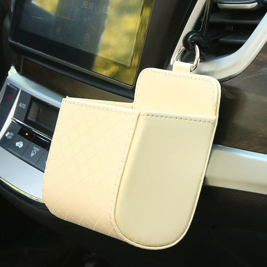 Car Air Outlet Leather Multifunctional Mobile Phone Card Hanging Storage Box, Color: Beige by buy2fix