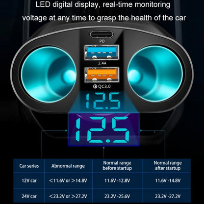 Dual USB Type-C Real-time Digital Display Cigarette Lighter Expansion Car Charger, Model: 66W Dual A+C - Car Charger by buy2fix | Online Shopping UK | buy2fix