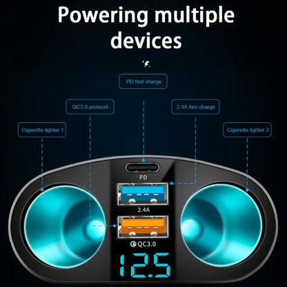 Dual USB Type-C Real-time Digital Display Cigarette Lighter Expansion Car Charger, Model: 3.1A Double A+C - Car Charger by buy2fix | Online Shopping UK | buy2fix