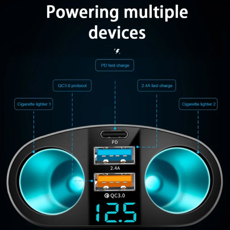 Dual USB Type-C Real-time Digital Display Cigarette Lighter Expansion Car Charger, Model: PD+QC3.0+2.4A Dual A+C - Car Charger by buy2fix | Online Shopping UK | buy2fix