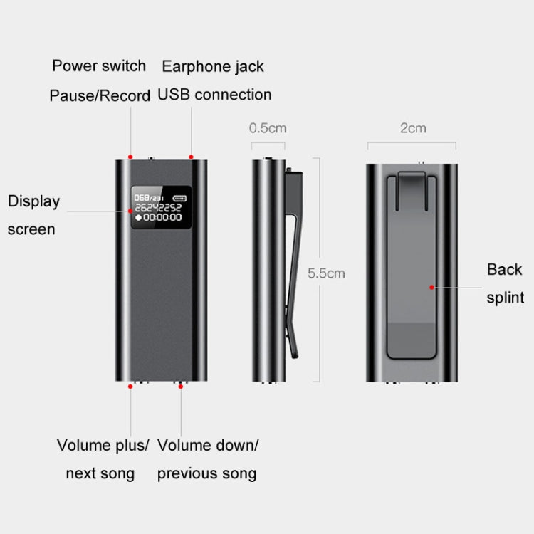 Q25 Intelligent Voice Recorder With Screen HD Noise Canceling Back Clip Voice Reporter, Size: 4GB(Black) by buy2fix