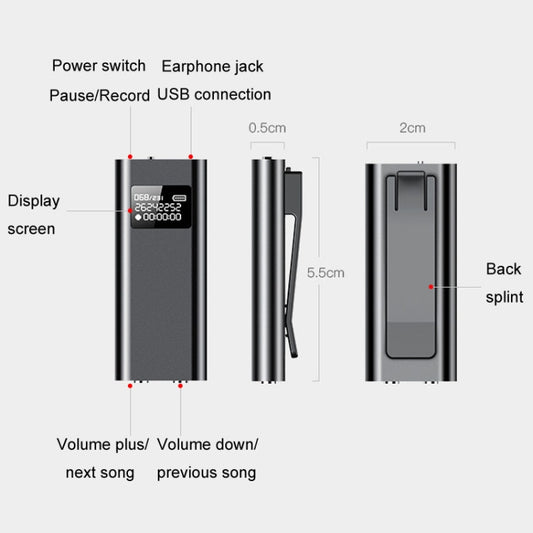 Q25 Intelligent Voice Recorder With Screen HD Noise Canceling Back Clip Voice Reporter, Size: 4GB(Black) - Recording Pen by buy2fix | Online Shopping UK | buy2fix