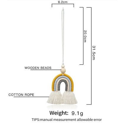 Hand-woven Wood Beads Cotton Rope Rainbow Car Aromatherapy Pendant(Gray) by buy2fix