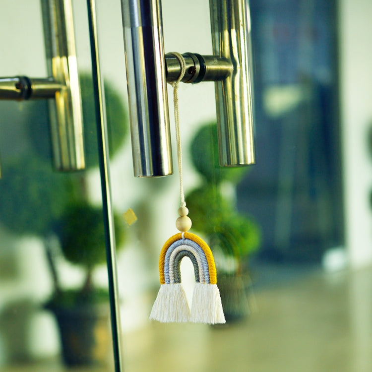 Hand-woven Wood Beads Cotton Rope Rainbow Car Aromatherapy Pendant(Pink) by buy2fix