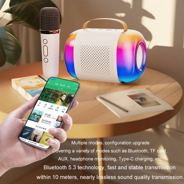 Y5 1 Microphone Portable Bluetooth Speaker Home And Outdoor Wireless Karaoke Audio(White) by buy2fix