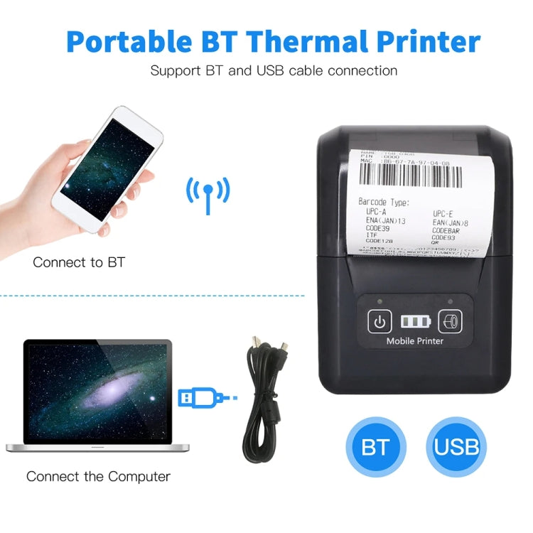 58mm Portable USB Charging Home Phone Bluetooth Thermal Printer(US Plug) by buy2fix